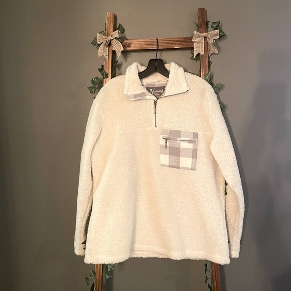Natural Reflections Womans fleece Sherpa Cream Pullover jacket Size XL EUC - Picture 1 of 10
